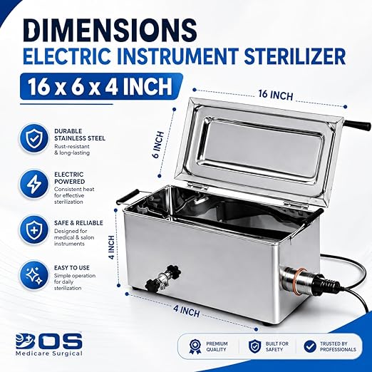 Stainless Steel Electric Dry Heat Sterilizer Box 16x6x4 Inch for Salon & Dental Tools image 2
