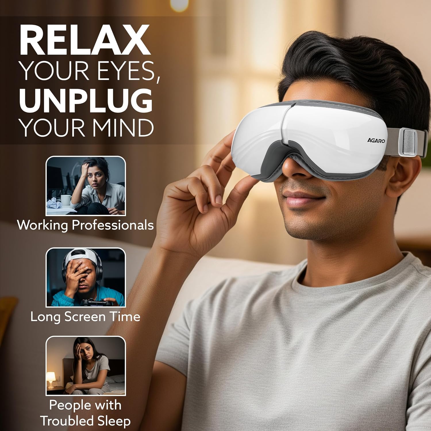 AGARO Supreme Eye Massager with Heat & Air Compression, Bluetooth Music, 5 Modes image 3
