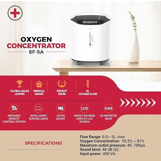 Yuwell 8F-5A Portable Oxygen Concentrator Machine 5LPM | 93% Oxygen Purity image 2