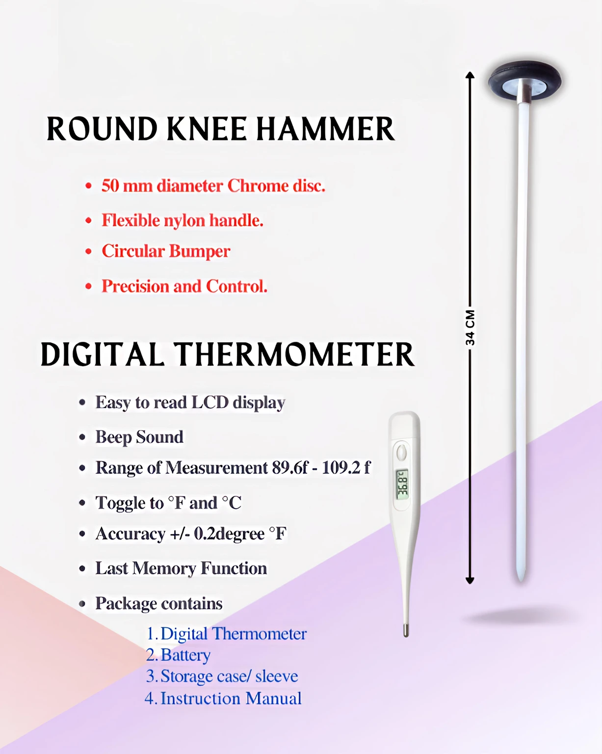 Medical Goniometer Set with Knee Hammer for Physiotherapy image 2
